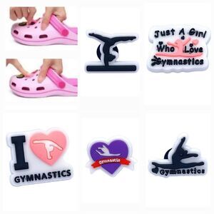 Gymnastics Rubber Shoe Charms 5pc Set Crocs Black Silhouette Girl Love Lot